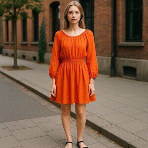 J.Crew Palermo Linen Smocked-Waist Dress Size Medium Fire Lily Color